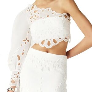 BA&SH White One-Shoulder Eyelet Crop Top S